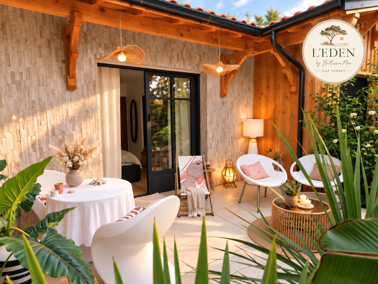Terrasse privative arborée de la chambre Côté Océan