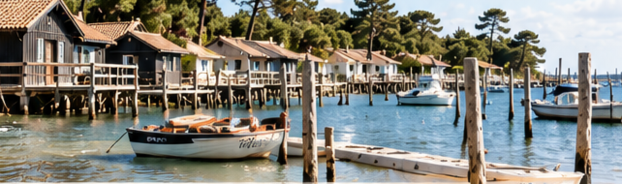 Les cabanes ostréicoles sur pilotis du Petit Piquey et leur ponton, Bassin d'Arcachon